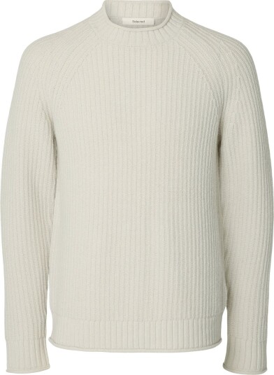 Selected Slmbilly Ls Knit Crew Neck SILVER BIRCH S