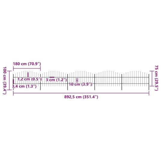 vidaXL Hagegjerde med spydtopp stål 0,75 1x8,5 m svart