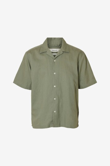 Selected Men Linskjorte Slhrlxclay Linenblend SS Shirt Res Grå