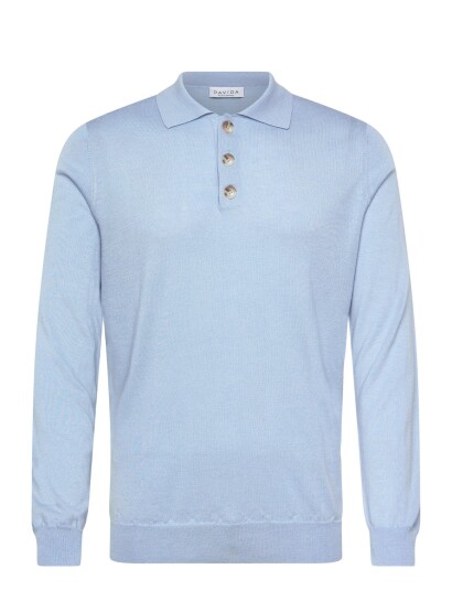 Davida Cashmere Man Fine Knit Collar Blue XL Davida Cashmere Man Fine Knit Collar Blue XL