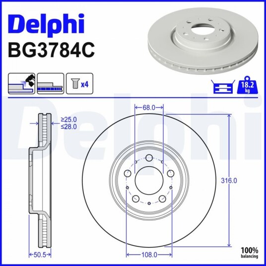 Bremseskive DELPHI BG3784C
