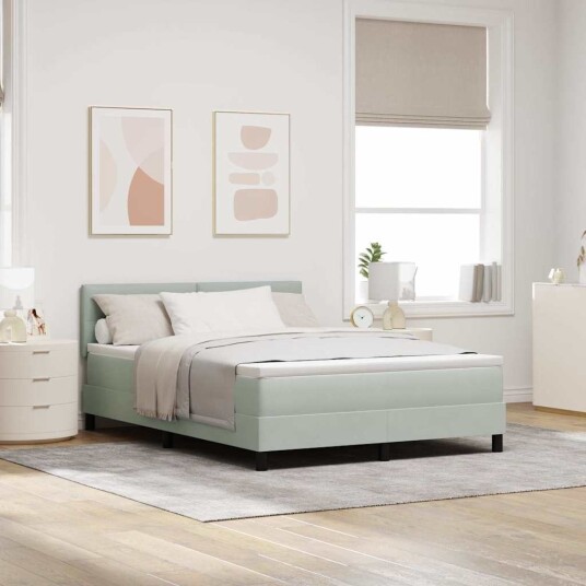  Box Spring Seng med Madrass & LED Lys Lys Grå 140x200 cm Fløyel