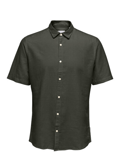ONLY & SONS Onscaiden Life Ss Solid Linen Shirt Noos - Khaki green - S