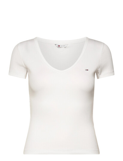 Tommy Jeans Tjw Slim Essential Rib V Ss - White - S