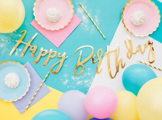 PartyDeco Girlang Happy Birthday Gull Metallisk