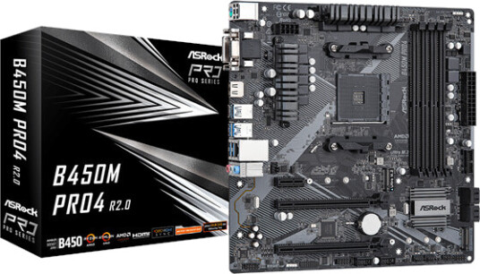 ASRock B450M Pro4 R2.0 Micro-ATX Hovedkort med Støtte for Ryzen 2000-5000