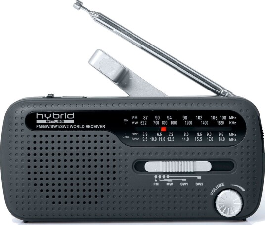 Muse MH-07 FM-radio med solcelle og dynamo Svart