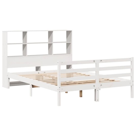 Seng med bokhylle uten madrass hvit 140x200 cm heltre furu 8721158606877
