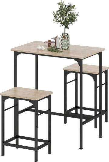 Barbordsett Barbord med barkrakksett Spisebord med 2 stoler med sklisikker fotpute Naturlig tre