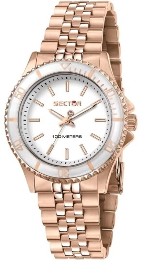 Sector 230 Dameklokke R3253161531 Hvit/Rose gulltonet stål Ø35 mm