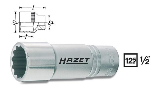 Hazet 900Tz-15, 1 Stykker, 25,4 / 2 Mm (1 / 2"), Kromvanadiumstål, 8,5 Cm, 132 G Hazet 900Tz-15, 1 Stykker, 25,4 / 2 Mm (1 / 2"), Kromvanadiumstål, 8,5 Cm, 132 G