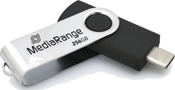 MediaRange MR1955 USB-C Minnepinne 256 GB Svart Sølv