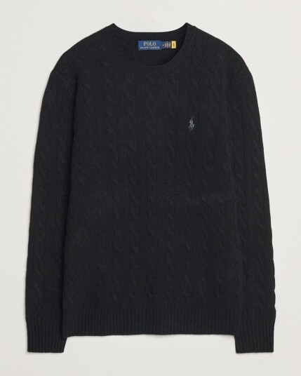 Polo Ralph Lauren Wool/Cashmere Cable Crew Neck Polo Black Polo Ralph Lauren Wool/Cashmere Cable Crew Neck Polo Black