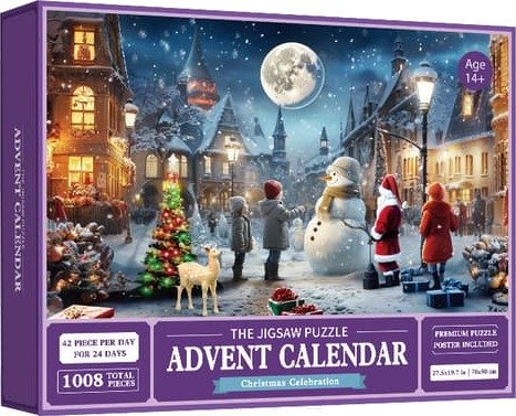 Adventskalender Puslespill 2025 1008 Puslespillbrikker 25 Dager Jule Nedtelling Adventskalendere Snømann