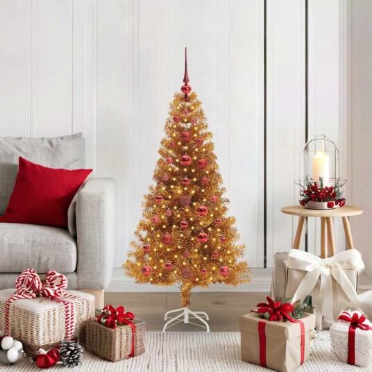 Juletre med 150 LED med stativ Gull 120 cm PET