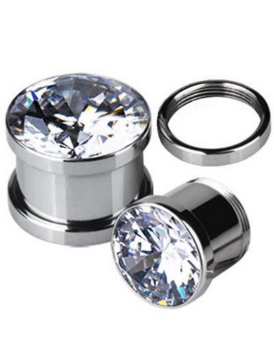 Aab Glitrende Piercing Plugg med Klar Sten Strl 10 mm