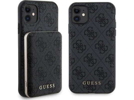 Deklas Rinkinys Guess Gubpm5n614gemgk Iphone 11 6.1" Hardcase + Powerbank 5000Mah Magsafe Juoda/Juodas 4G Metal Logo