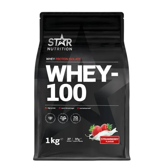 Star Nutrition Whey-100 Myseprotein 1 kg Jordbær
