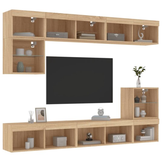 vidaXL Vegghengte TV-enheter med LED 8 deler sonoma eik konstruert tre 8721012470859