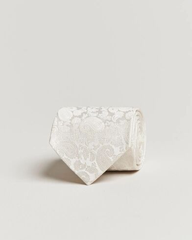 Amanda Christensen Silk Tonal Paisley Tie 8 cm Cream