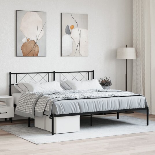 vidaXL Sengeramme i metall med sengegavl svart 183x213 cm 8721012190610