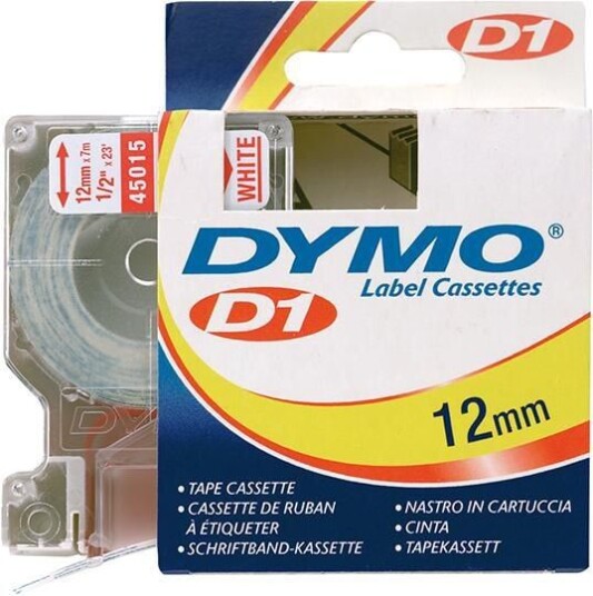 Dymo D1 Merkebånd 12mm Rød/Hvit 7m for Labelmanager