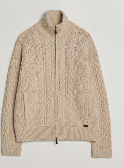 Polo Ralph Lauren Wool/Alpaca Aran Full-Zip Jicama Brown Heather