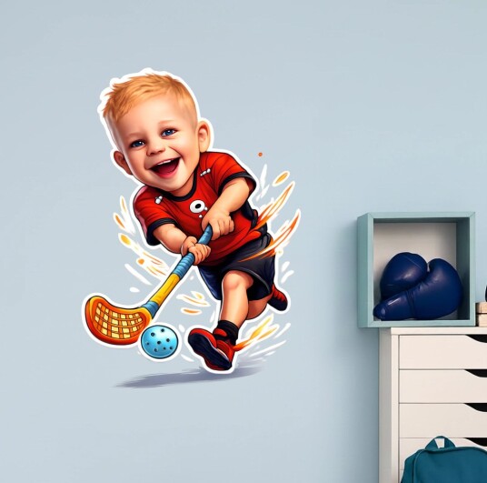 Personlig Veggklistremerke   Morsomme Sporter   Innebandy   AI Veggklistremerke   Hvit vinyl