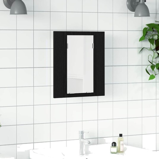 vidaXL LED-speilskap til baderom svart eik 40x12x45 cm konstruert tre