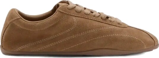 Mango Contrasting Panel Leather Sneakers Brown 41