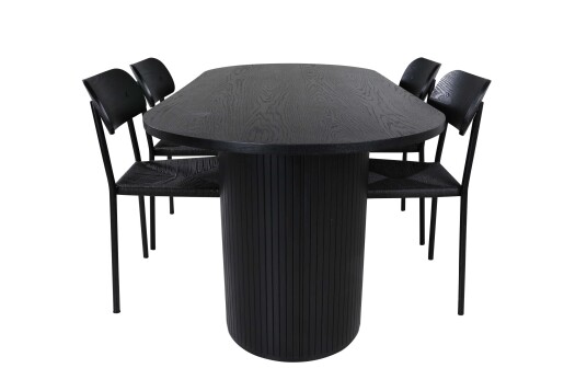 Venture Design Bianca & Polly spisegruppe Svart/svart 4 stoler & bord 200 x 90 cm
