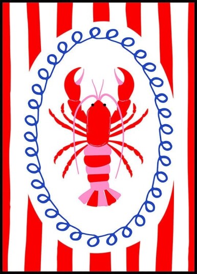 Bold Lobster Striped Wall Art Plakat Plakat / 30x40cm