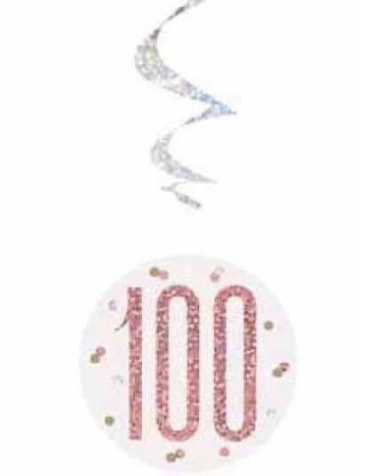 6 stk 100 Års Bursdag Hvit og Rosegull Holografiske Swirls