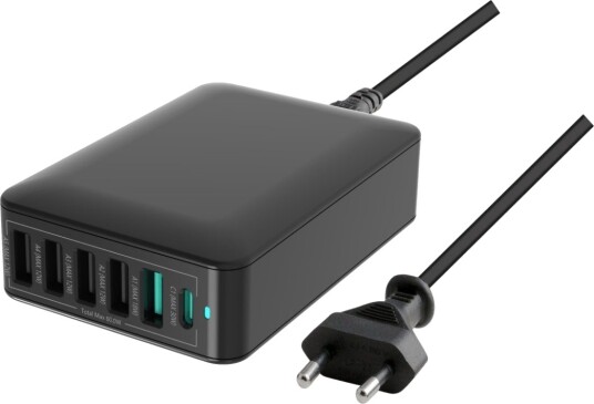 DACOTA PLATINUM MULTI-PORT 60 W 5 X USB-A + 1 X USB-C LADER, SORT