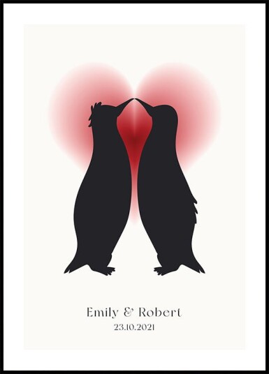 Penguin Love Custom Couple Names & Date Plakat Plakat / 50x70cm