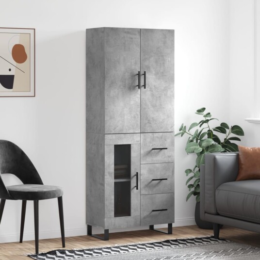 vidaXL Highboard betong grå 69,5x34x180 cm konstruert tre 8720845412326