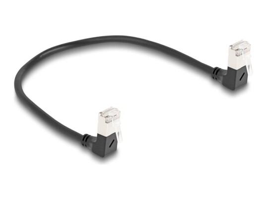 Delock Nettverkskabel Rj-45 Hann Nedvinklet Til Rj-45 Hann Nedvinklet 25 Cm 4.5 Mm S/Ftp Cat 6A Med Støvel Halogenfri Svart