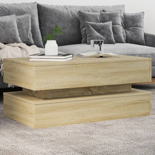  Salongbord med LED-lys sonoma eik 90x50x40 cm 8721012466326