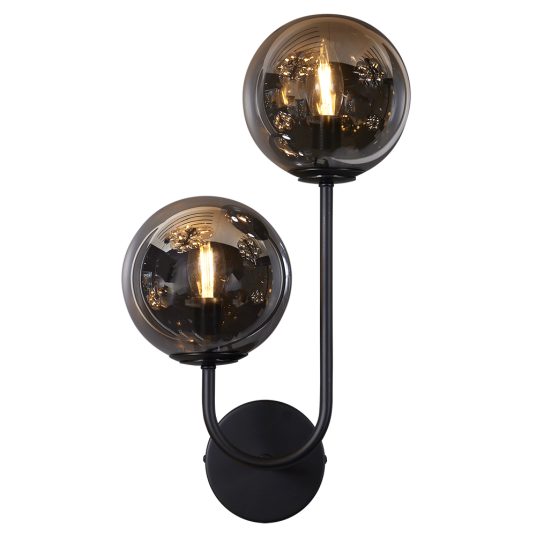 Oscar Vegglampe 2xE14 Sort/røk Glass