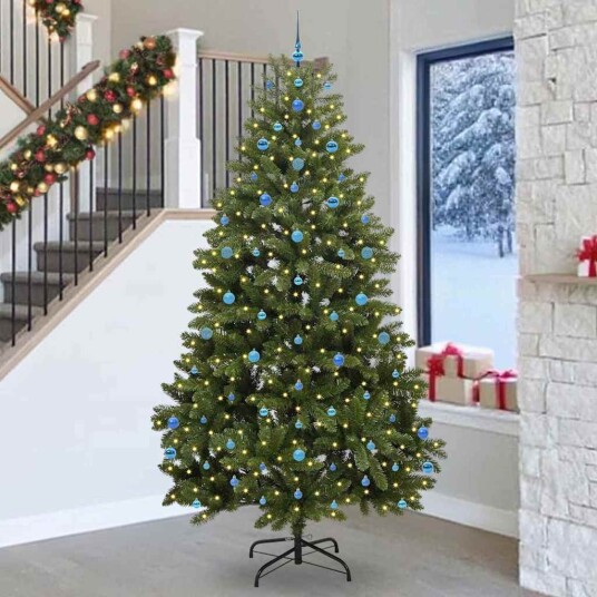 Kunstig juletre med LED stripelys grønn 270 cm PVC og metall