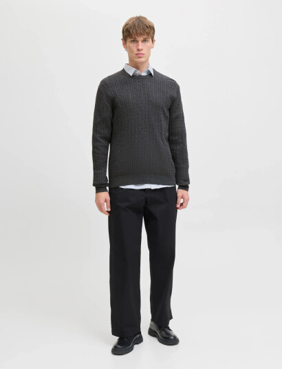 Jack & Jones Jjeemil Knit Cable Crew Neck Noos - Grey - XL Jack & Jones Jjeemil Knit Cable Crew Neck Noos - Grey - XL