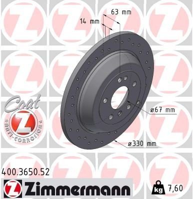 Bremseskive ZIMMERMANN 400.3650.52 Bremseskive ZIMMERMANN 400.3650.52