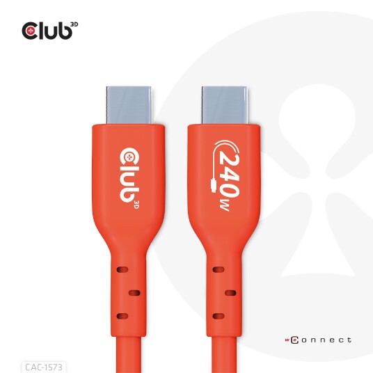 Club 3D USB2 Type-C Bi-Directional Cable, Data 480Mb,PD 240W(48V/5A) EPR M/M 2m