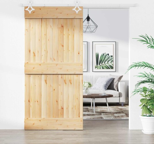 Skyvedør Naturlig og Hvit 100 x 210 cm Massiv Furu Tre Skyvedør Naturlig og Hvit 100 x 210 cm Massiv Furu Tre