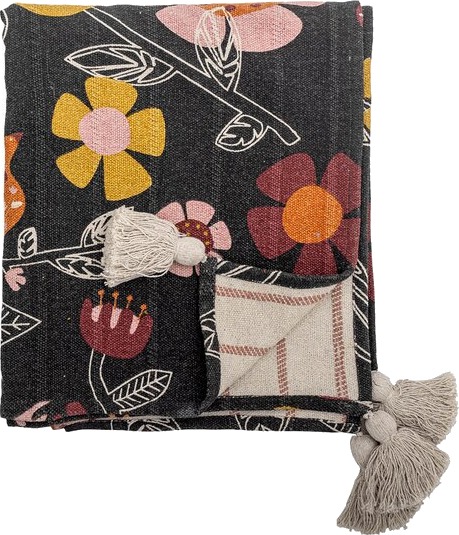 Bloomingville   Vivielle pledd 160x130 cm blomster mørk