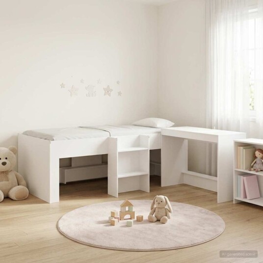  Sengeramme med Skrivebord Hvit 90 x 200 cm Konstruert tre