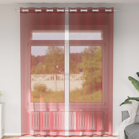 Voilegardiner med grommets 2 stk vinrød 8721158551764