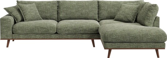 Copenhagen Premium 4 personers Højrevendt L formet Dyb Chaiselongsofa i Chenille   Grøn