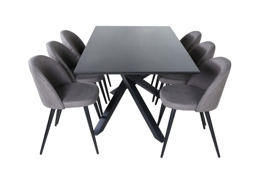 Venture Home Piazza Spisegruppe 180 cm Rektangulær med 6 Velvet Stoler Sort