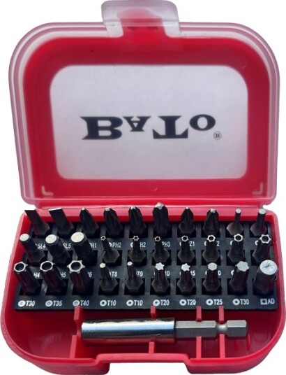 BATO 1/4' Bitssæt rød torx tamper. 31 dele. Med 60 mm. bitsholder.
